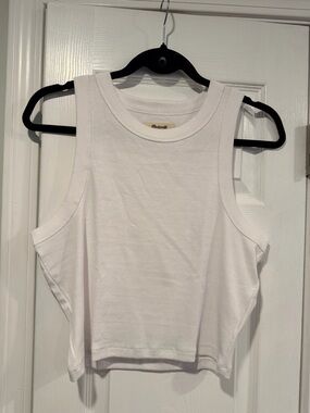 NWOT Madewell Size L White Soft Ribbed Cropped Racerback Tank Top